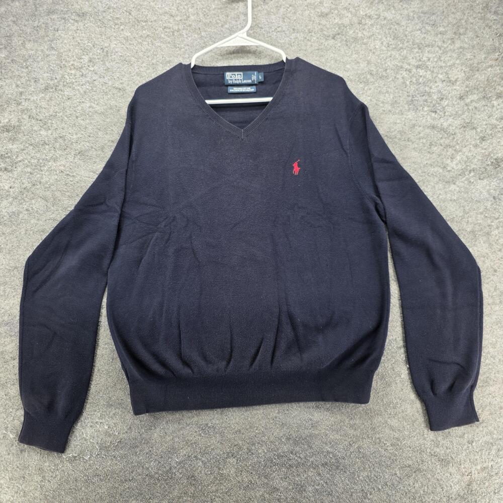Polo By Ralph Lauren Sweater Mens L Blue V-Neck Pullover 100% Pima Cotton
